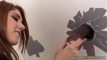 Rose Red Tyrell Fucks A Black Guy's Cock At A Glory Hole